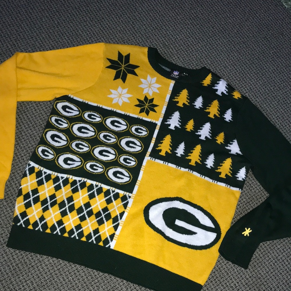 NFL Green Bay Packers Yellow & Green Patchwork Crewneck Sweater